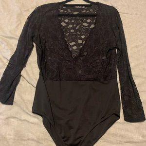 Boohoo- Plunge V neck Lace Bodysuit